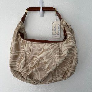 NEW! Tommy Bahama Palms Astripe Gold Foil Hobo Cotton Shoulder Bag